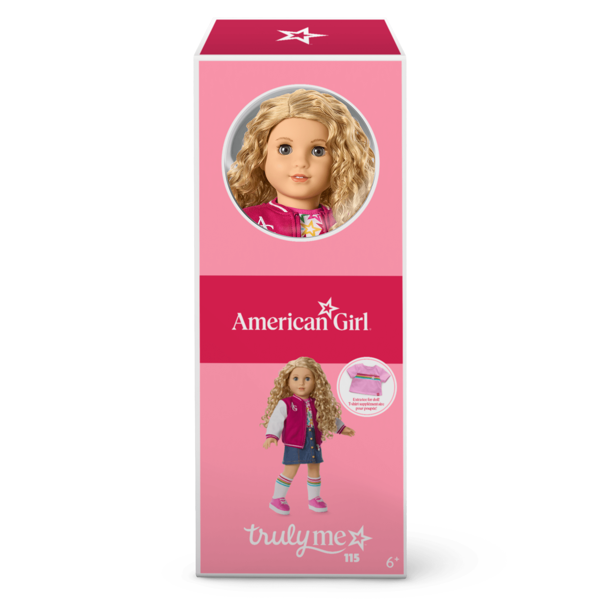 American Girl Truly Me Doll #115 - Blonde Curly Hair, Varsity Jacket Outfit