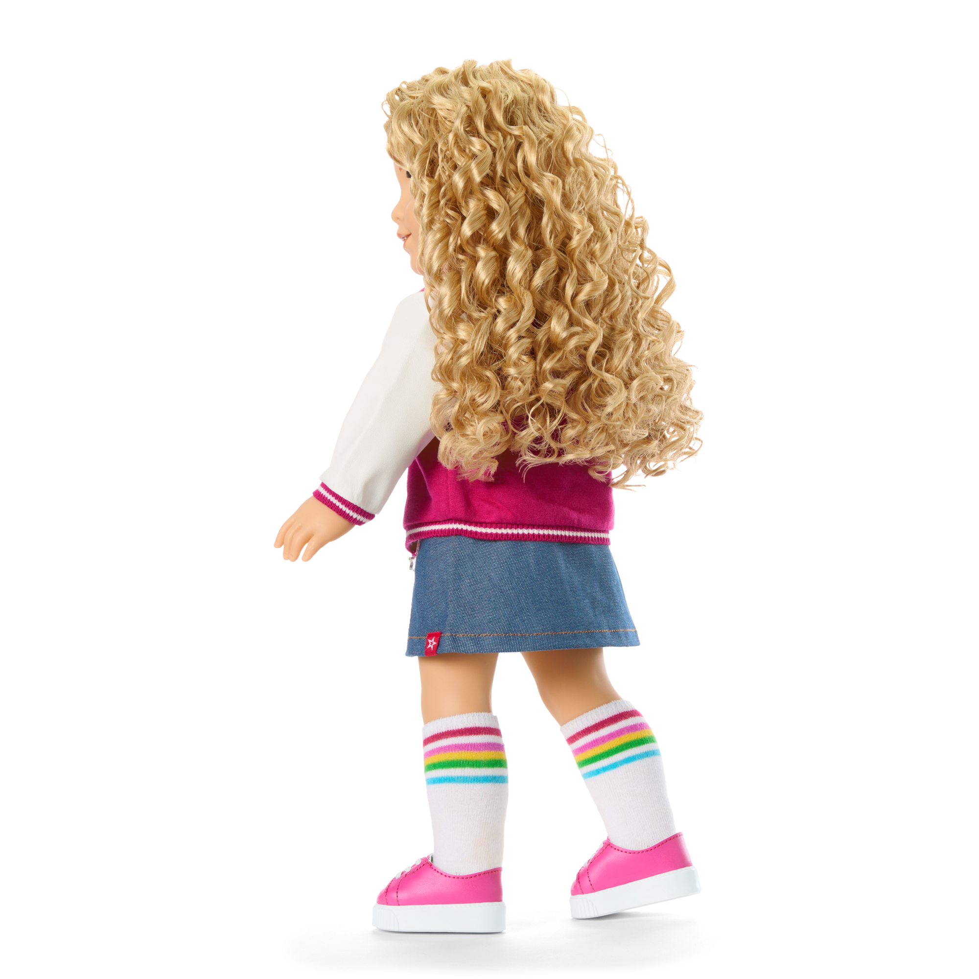 American Girl Truly Me Doll #115 - Blonde Curly Hair, Varsity Jacket Outfit