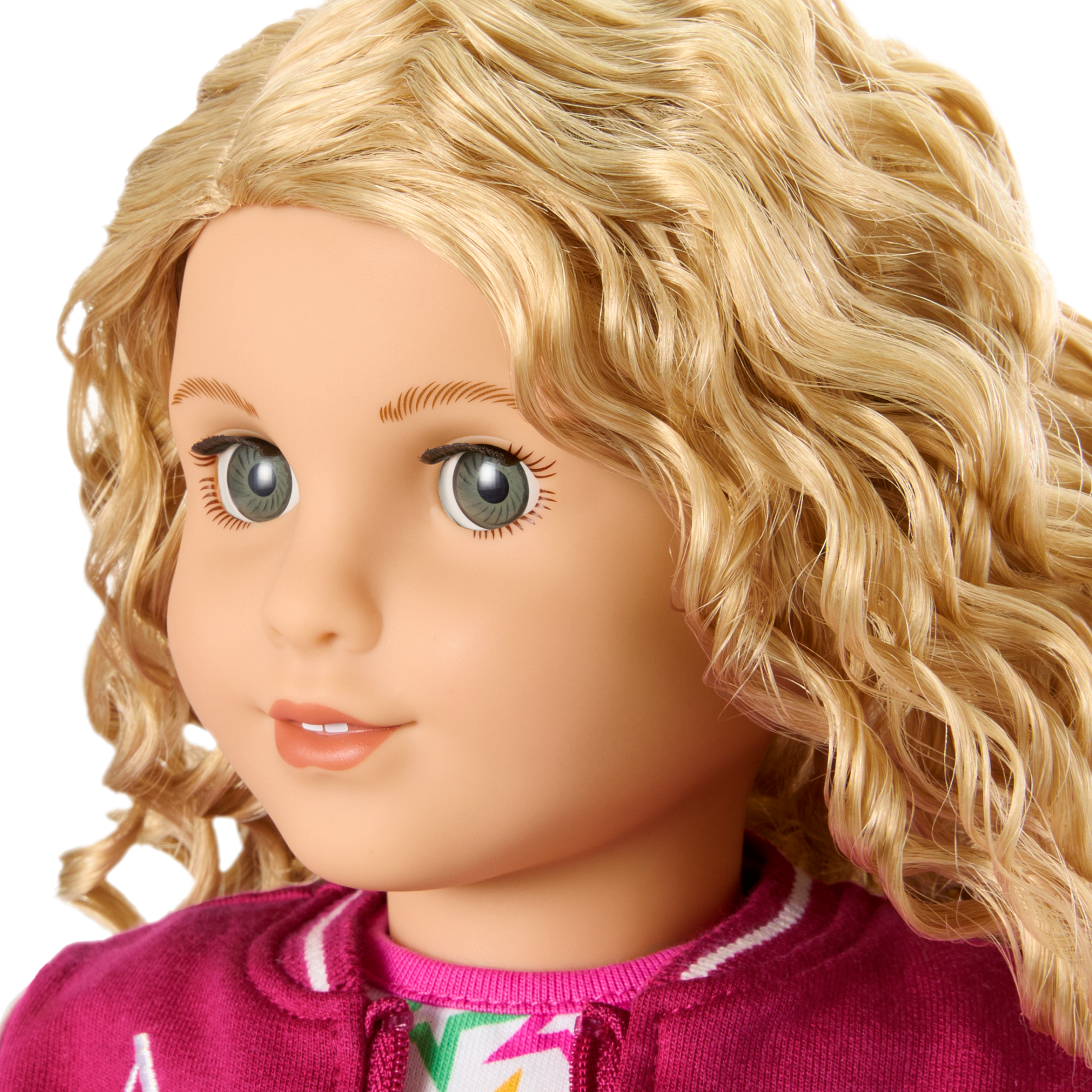 American Girl Truly Me Doll #115 - Blonde Curly Hair, Varsity Jacket Outfit