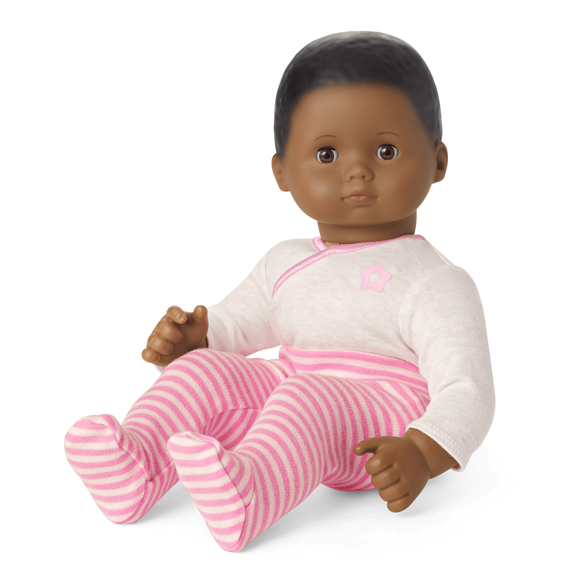 Bitty Baby Doll with Black Hair in Pink Outfit – 15" Cuddly Vinyl Doll