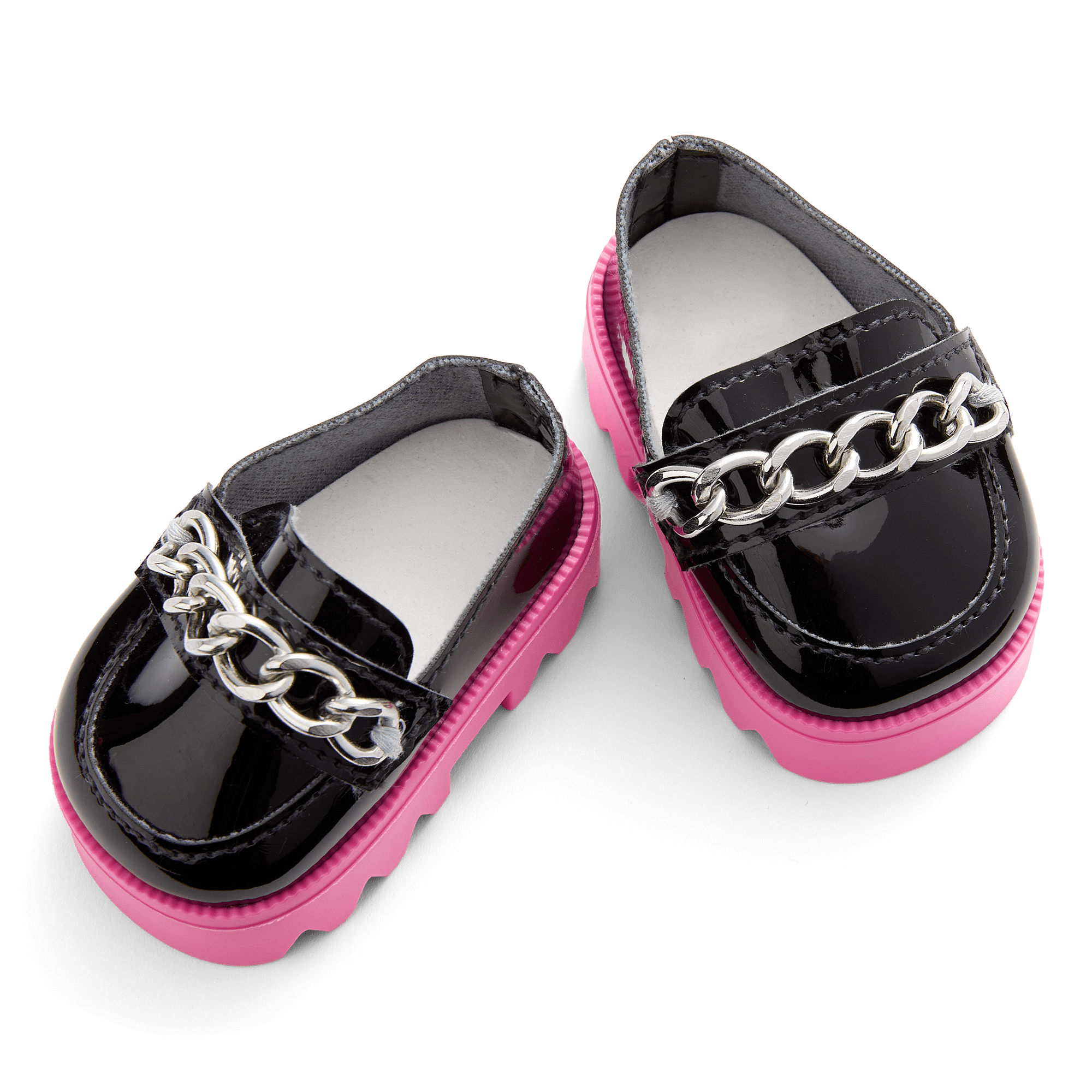 Pink Platform Loafers for 18-Inch Dolls with Silver Chain Detail