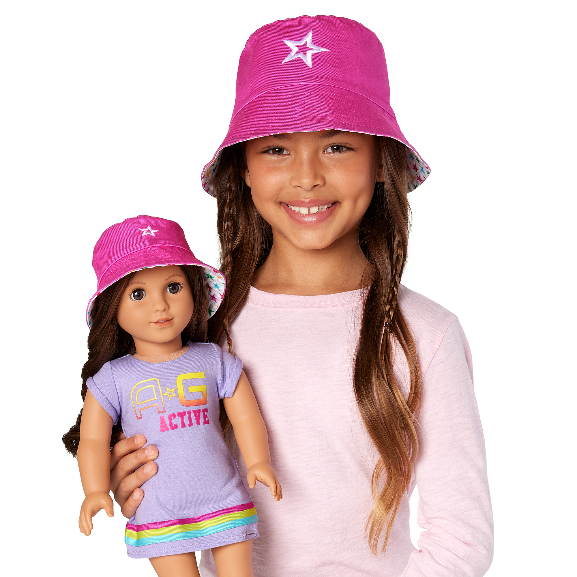AG Star Reversible Bucket Hat Set for Girls & Dolls