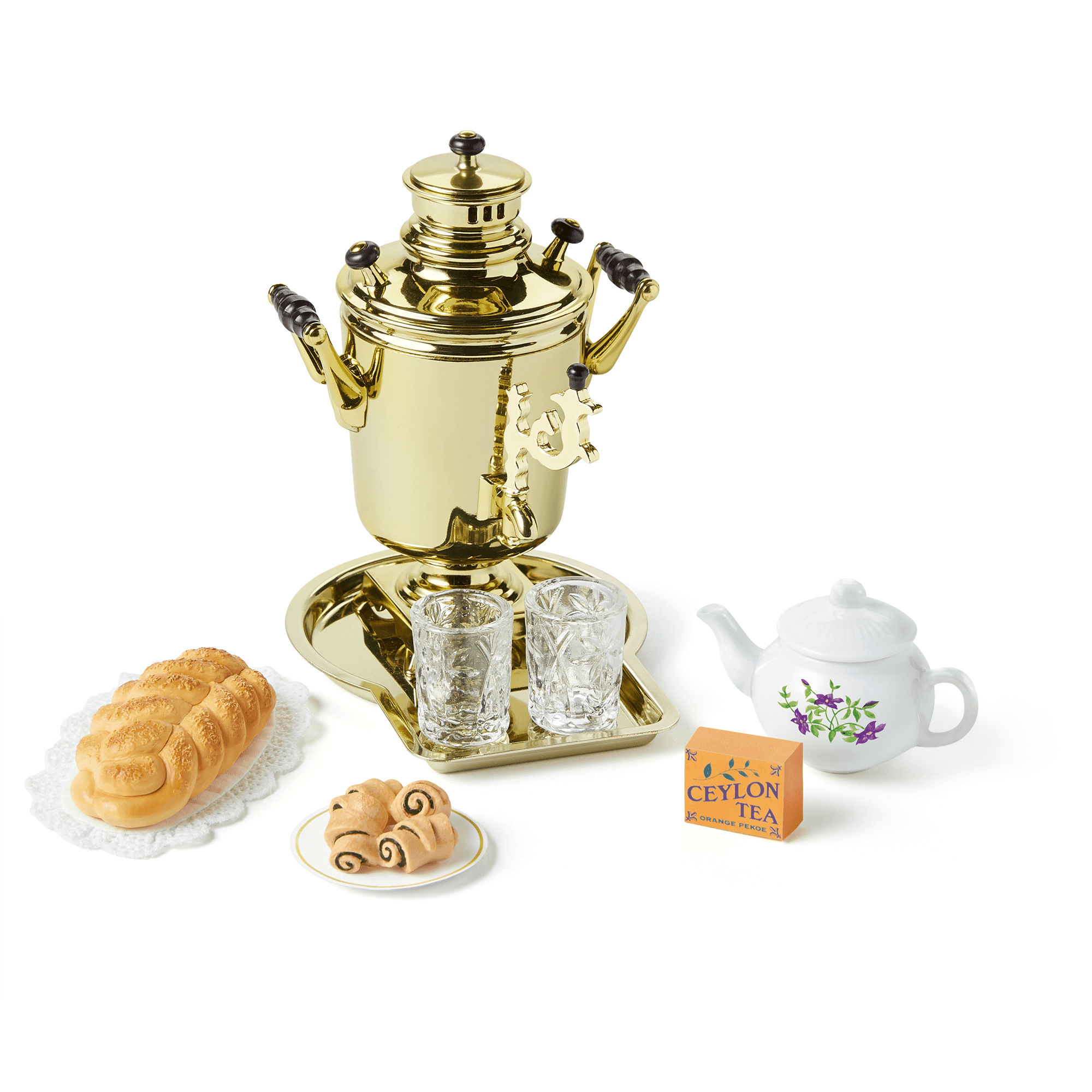 Rebecca’s 18-inch Doll Sabbath Set with Samovar & Hallah