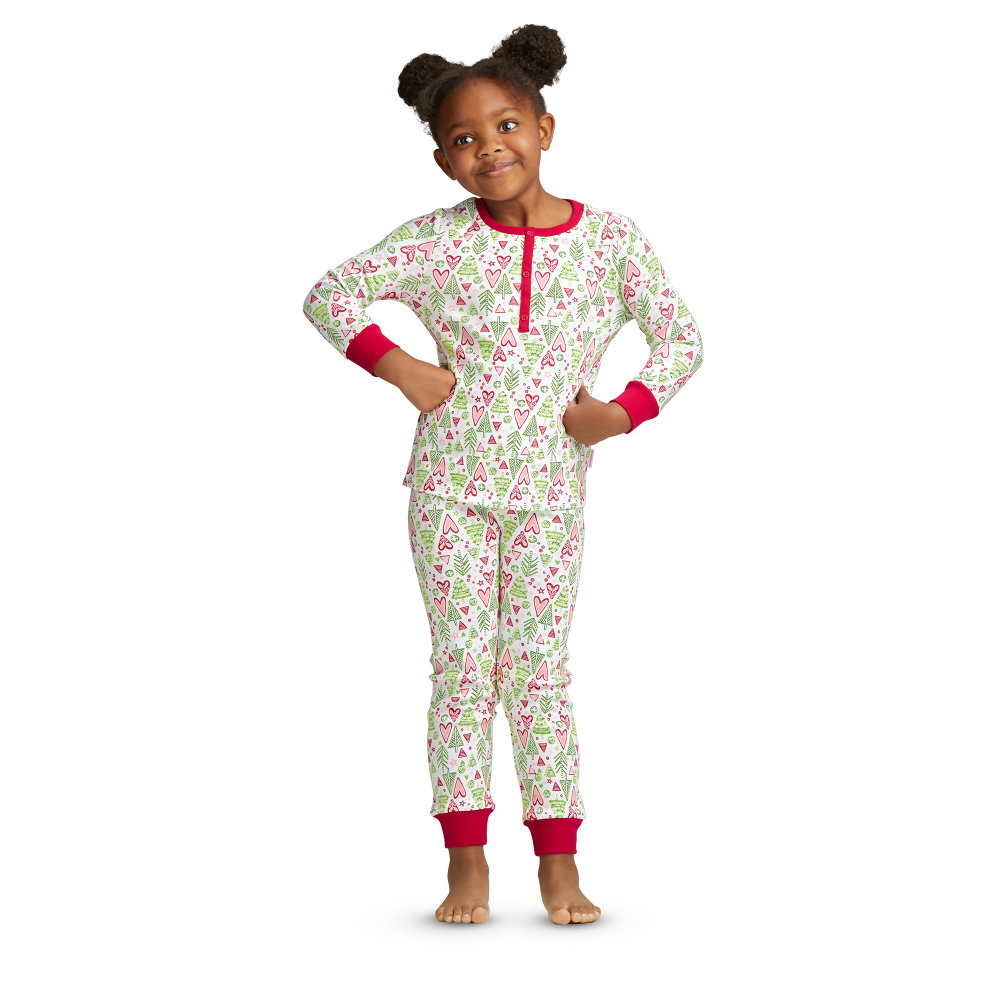 Christmas Pajamas for Girls - Hearts & Pines Holiday PJ Set 2T-5