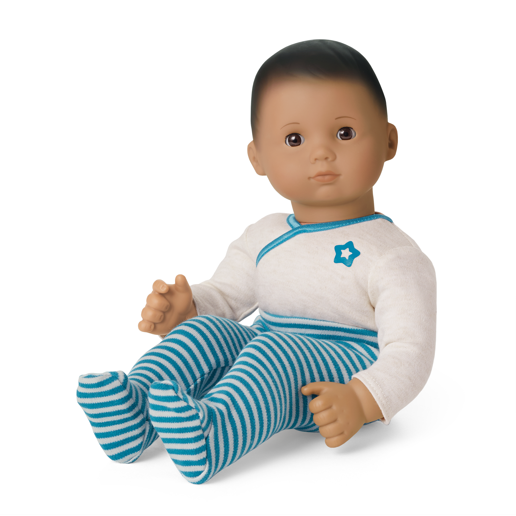 Bitty Baby Doll with Dark Brown Hair & Blue Outfit – 15" Cuddly Vinyl Baby Doll