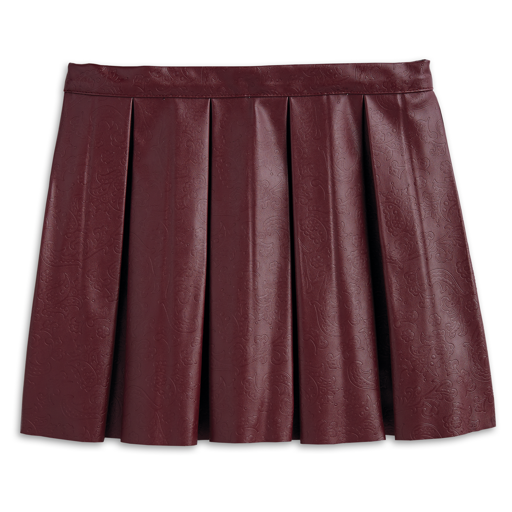 Girls' Faux Leather Paisley Pleated Skirt - Adjustable Waist