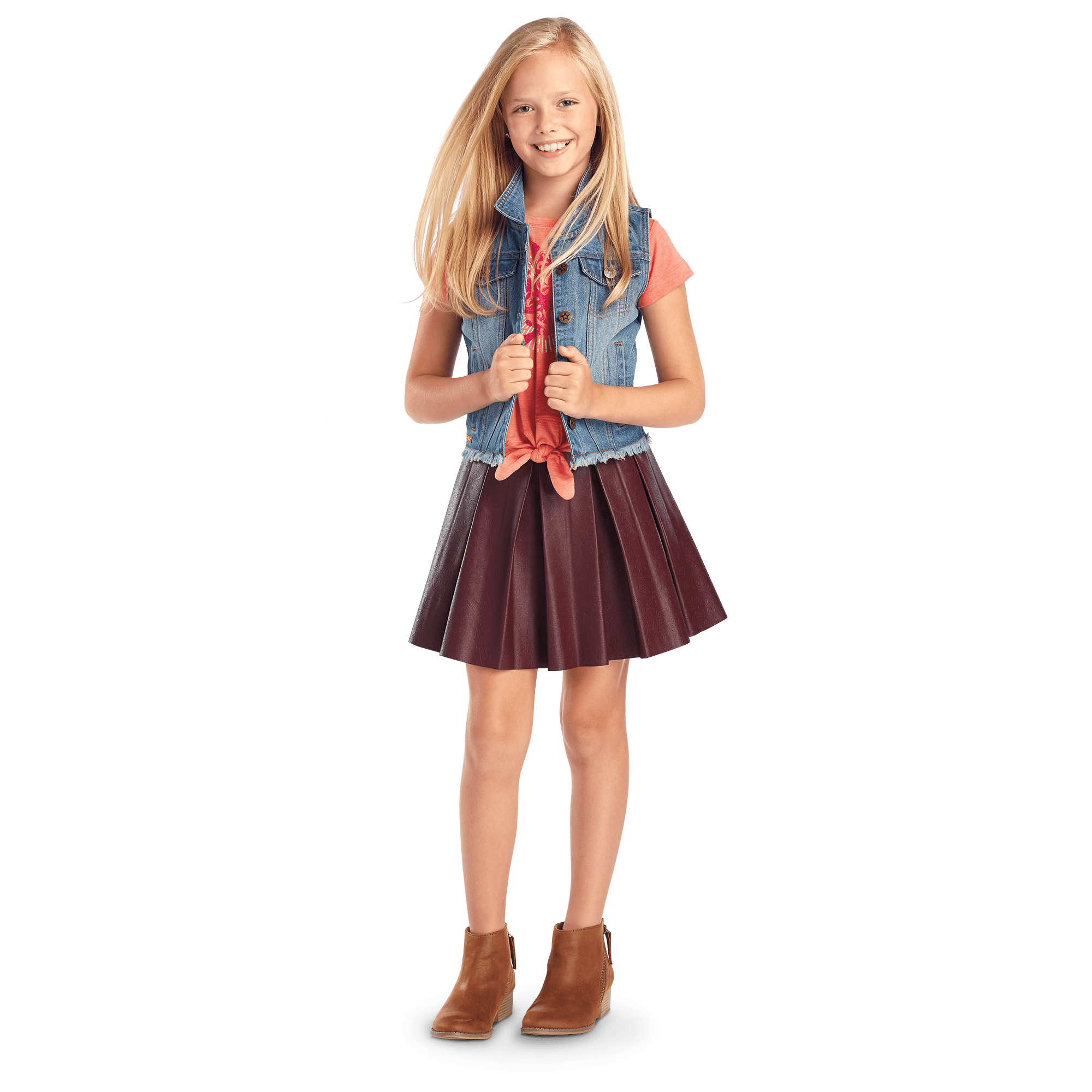 Girls' Faux Leather Paisley Pleated Skirt - Adjustable Waist