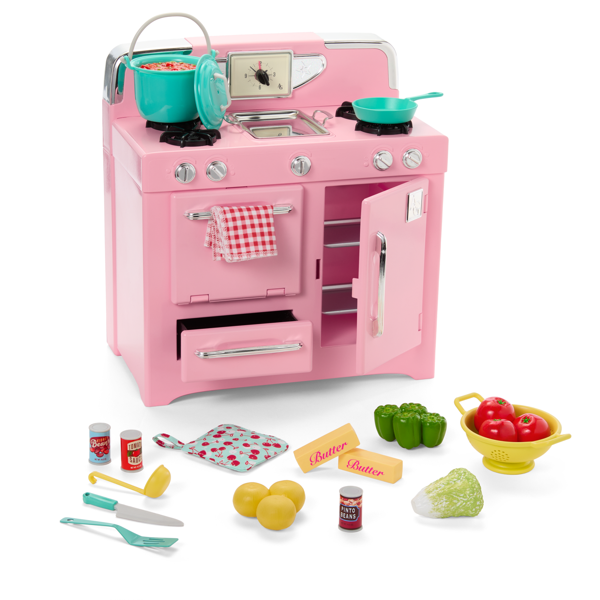 Maryellen’s Vintage Pink Doll Oven Set for 18-inch Dolls