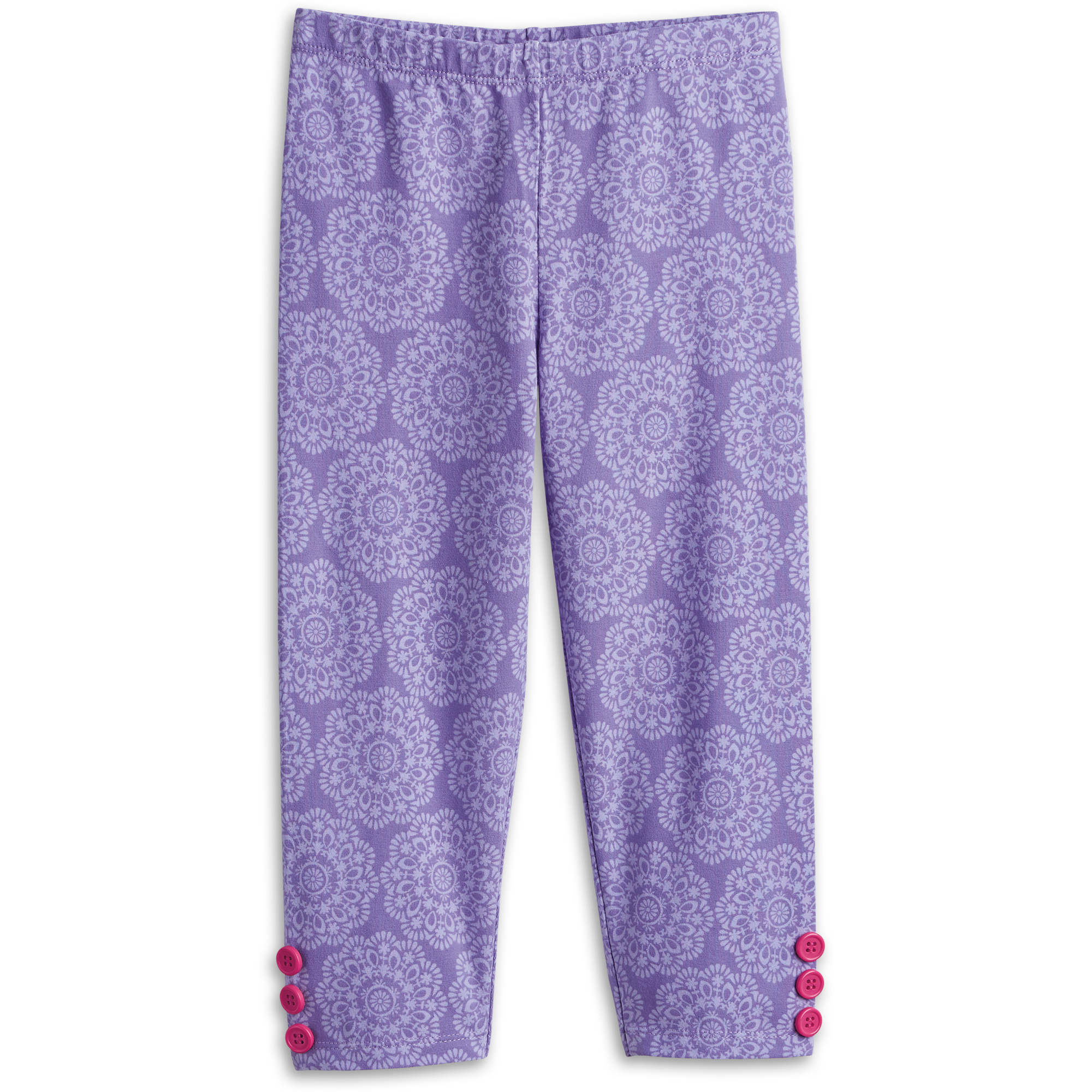 Purple Floral Leggings for Toddler Girls with Button Trim